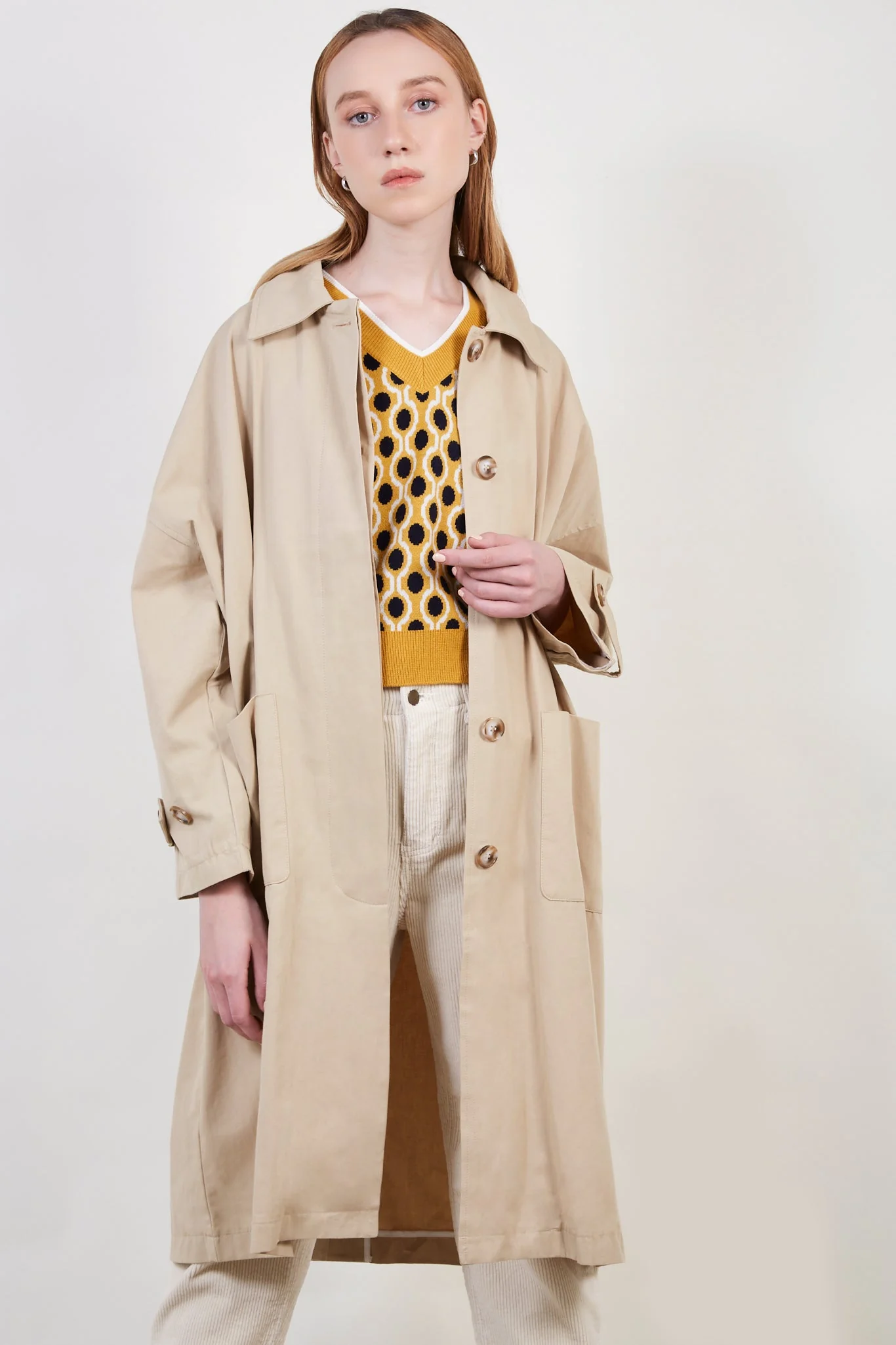Beige concealed back button trench coat - Image 7