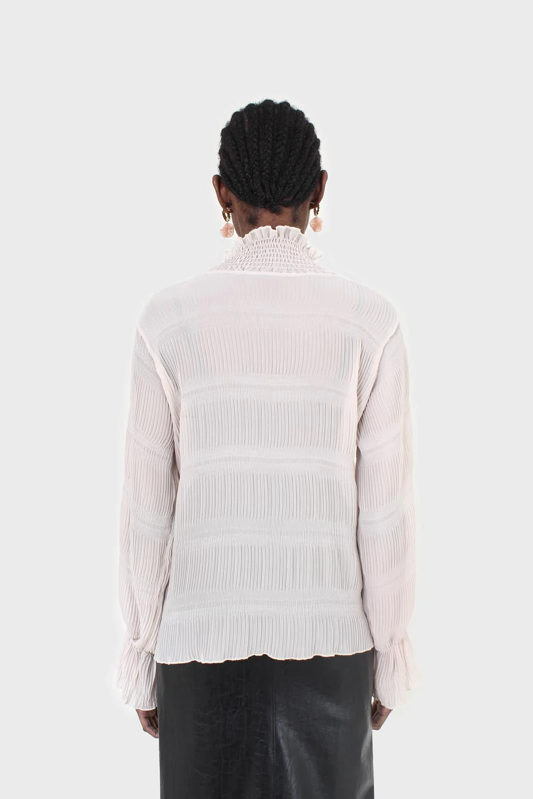 Beige shirring neck sheer tiered blouse - Image 6