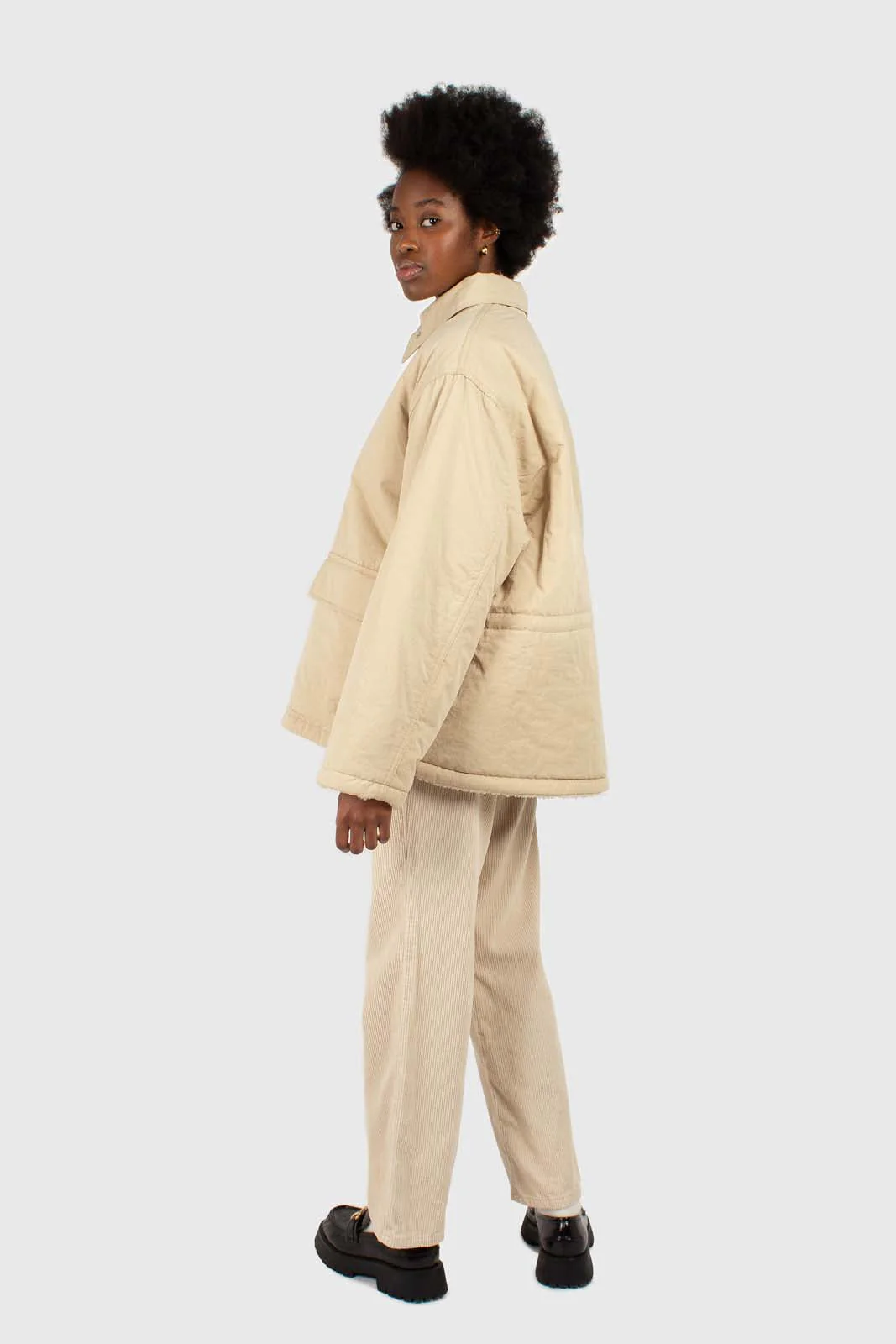 Beige teddy lined cinch back parka - Image 3