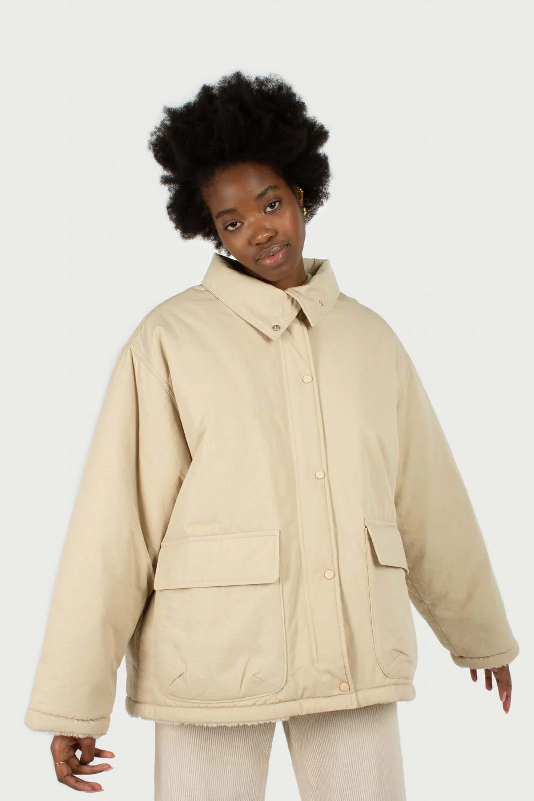 Beige teddy lined cinch back parka - Image 4