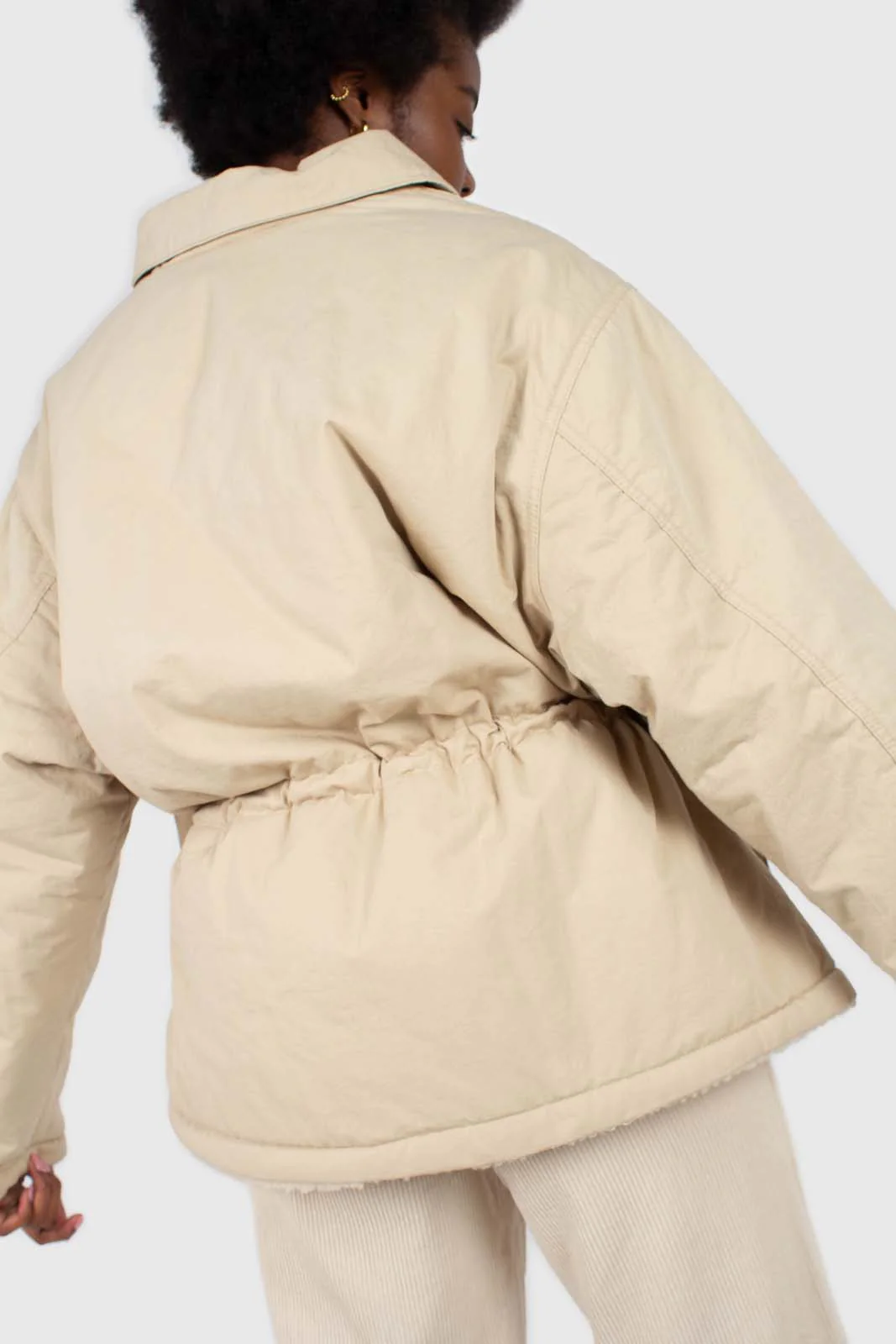 Beige teddy lined cinch back parka - Image 6