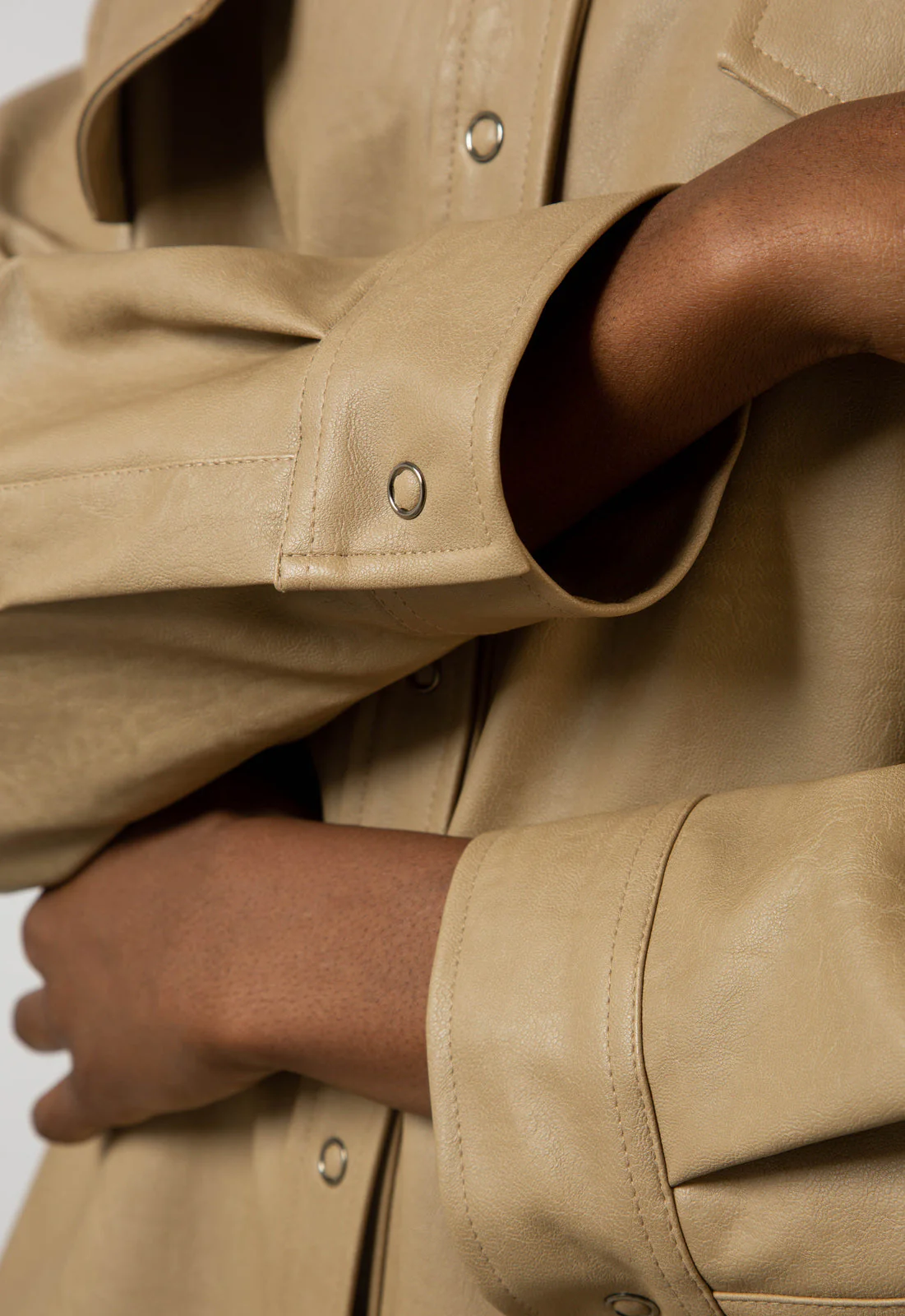 Beige vegan leather belted shirt jacket - Image 6