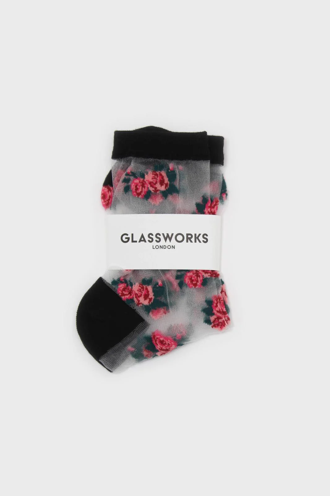 Black and pink rose floral sheer socks - Image 3