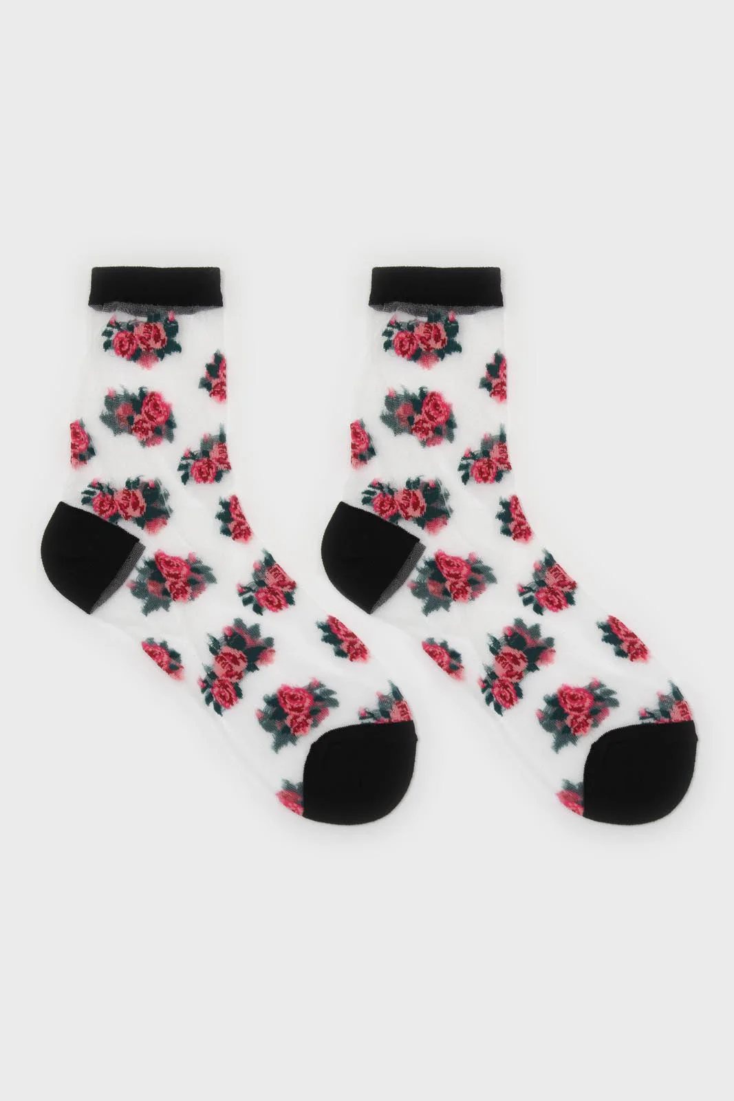 Black and pink rose floral sheer socks - Image 4