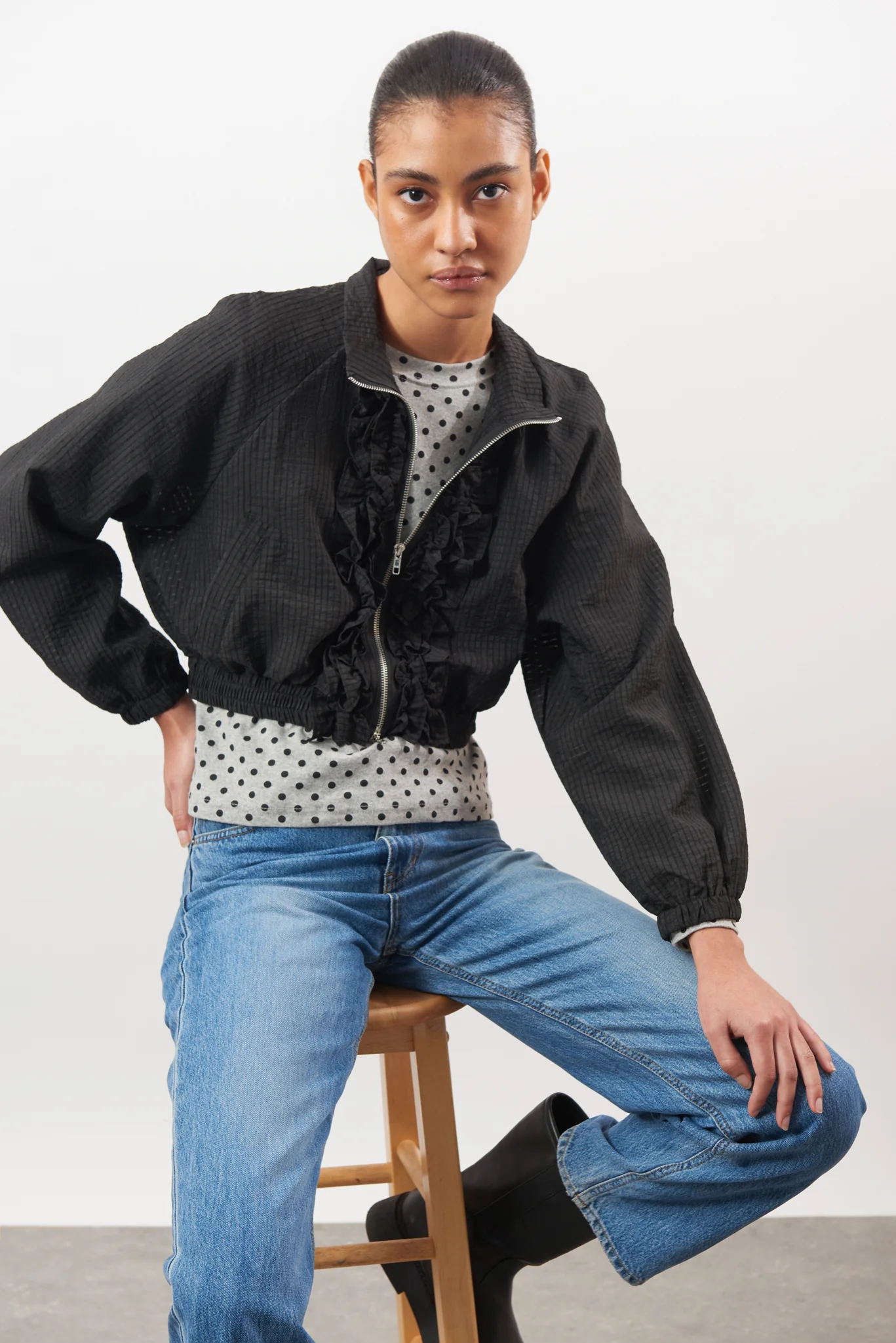 Black box check ruffle trim jacket - Image 6