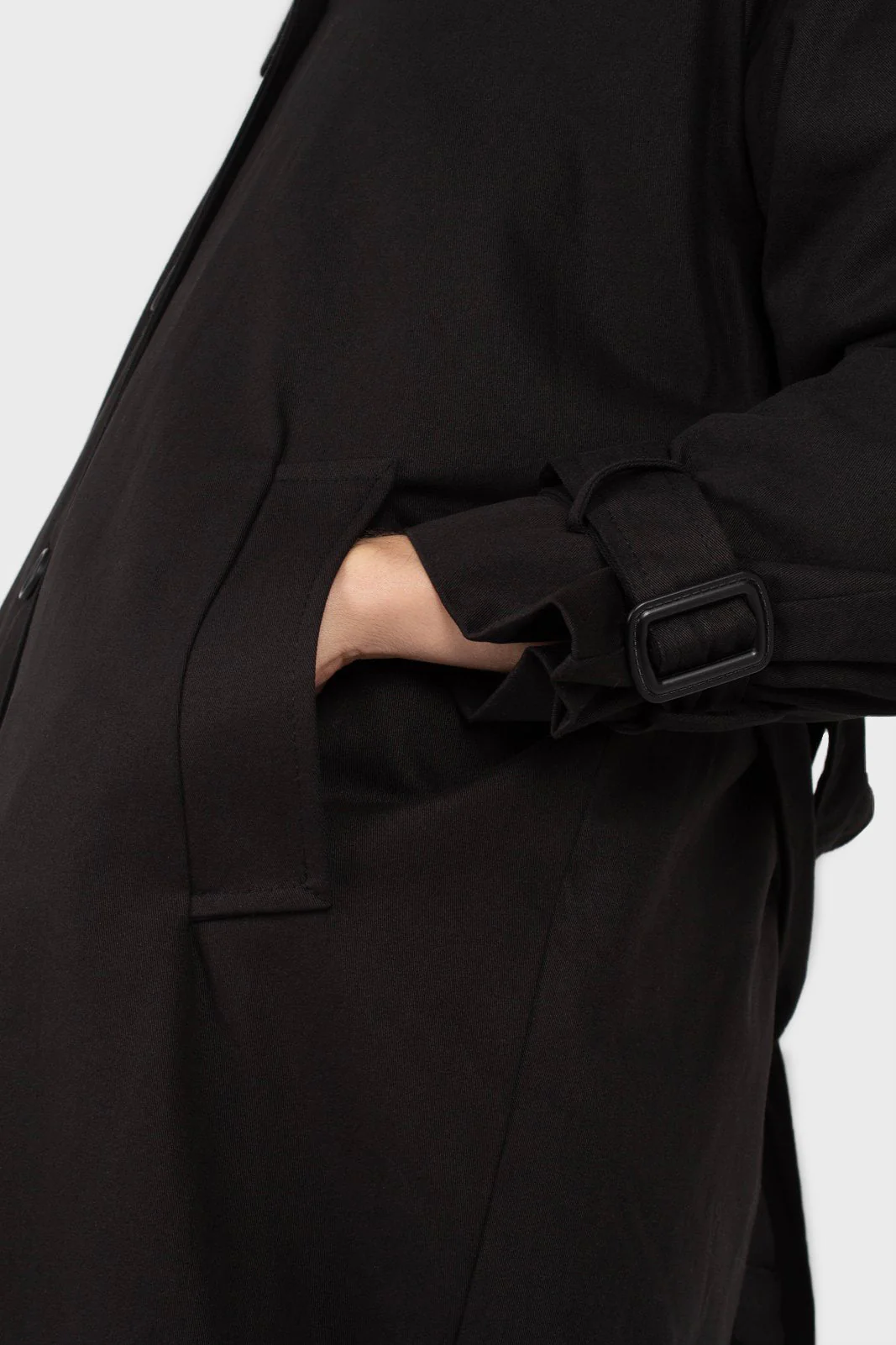 Black faux fur collar lined trench coat - Image 5
