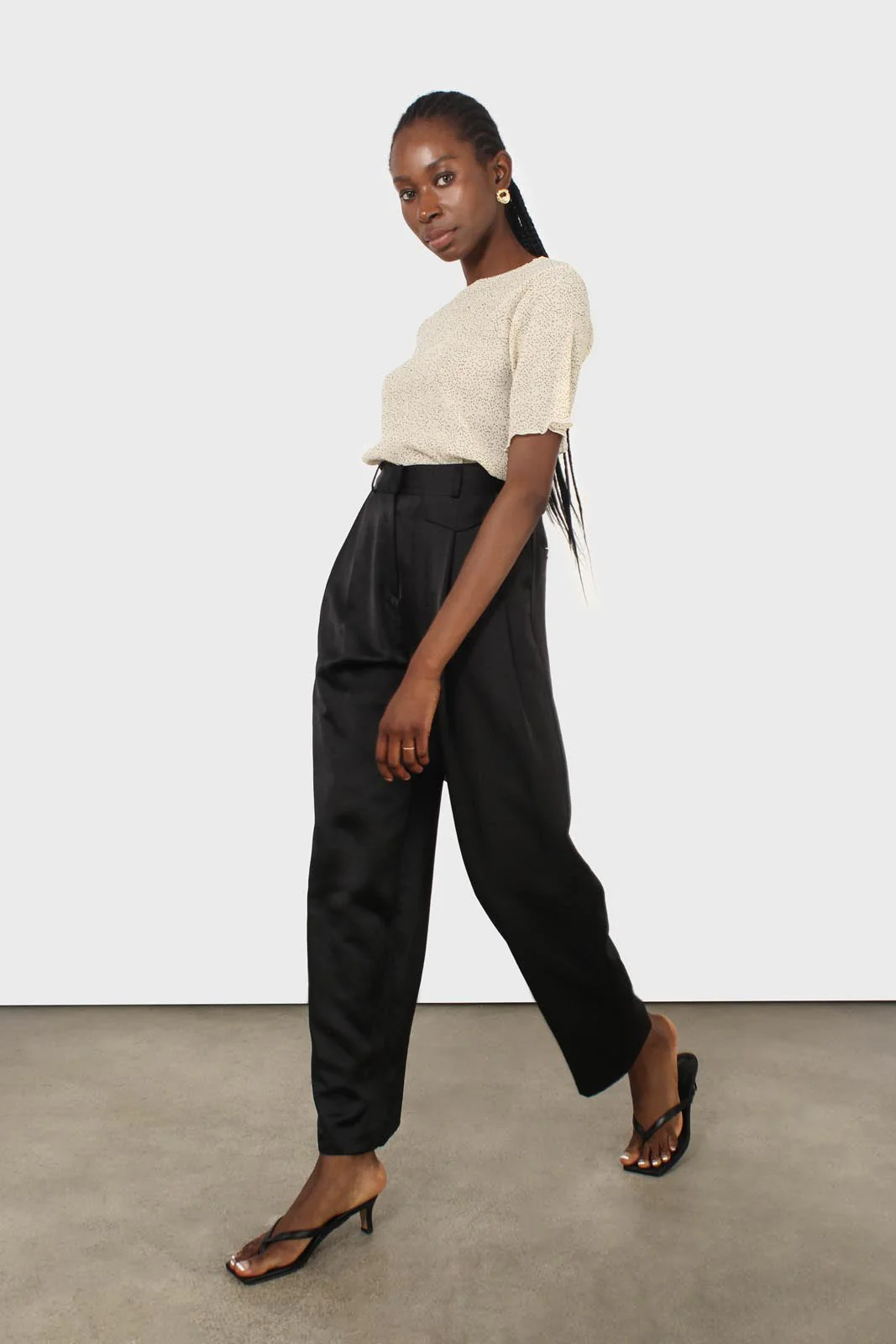 Black flap pocket satin wide leg trousers - Image 3
