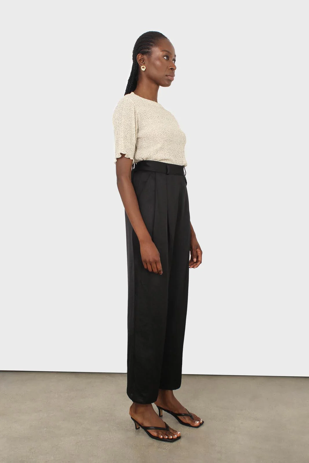 Black flap pocket satin wide leg trousers - Image 4