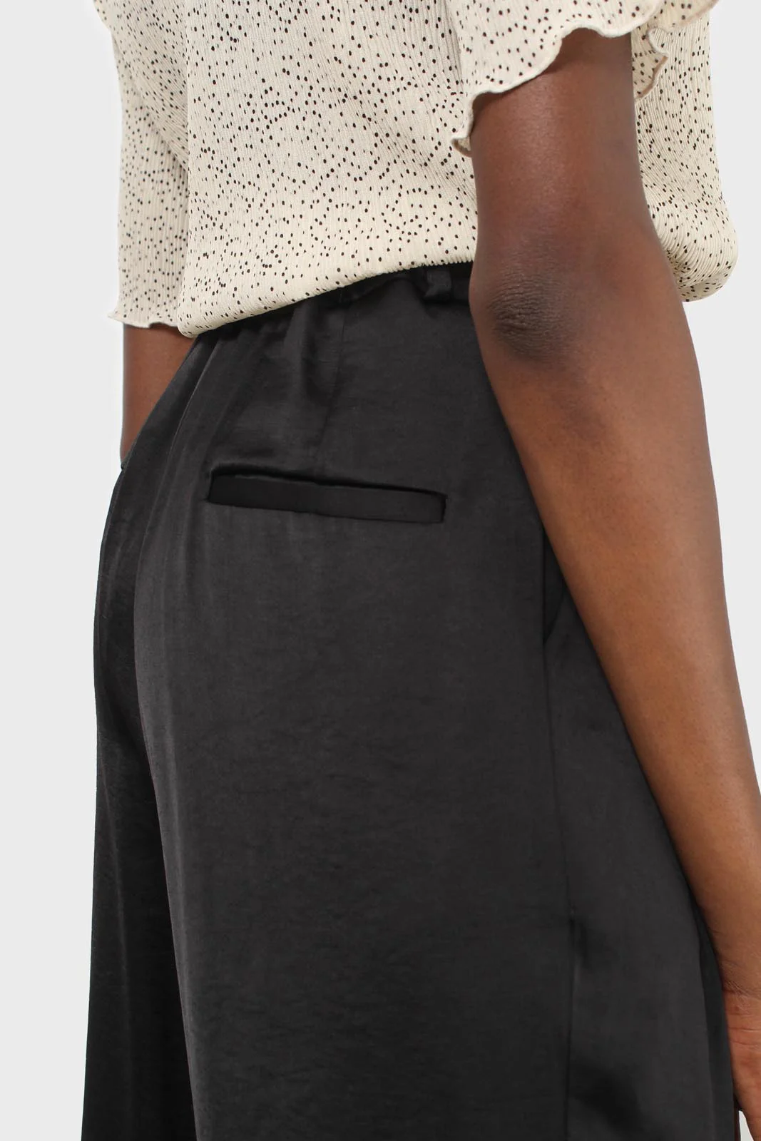 Black flap pocket satin wide leg trousers - Image 6