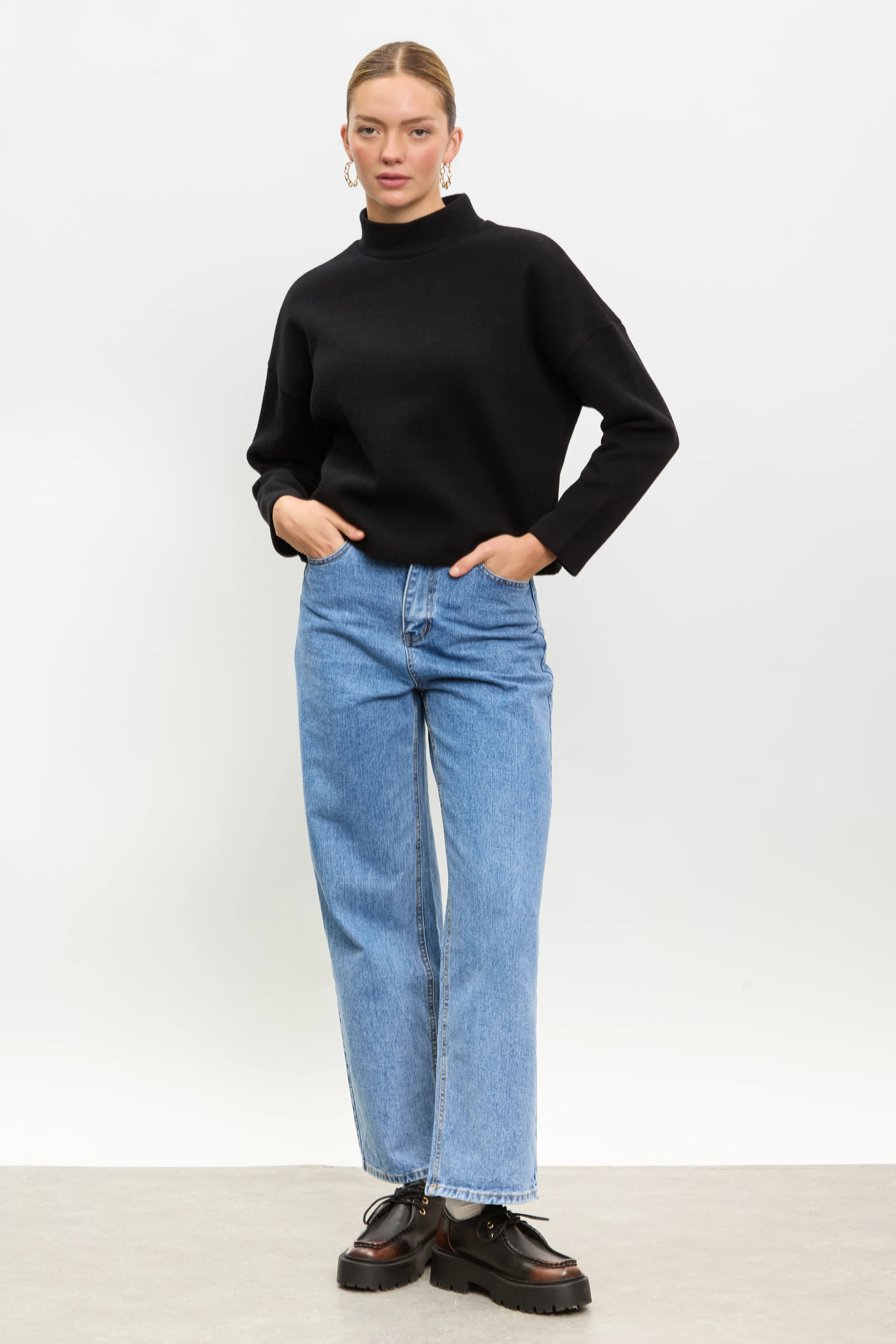 Black micro ribbed mock neck top - Image 4