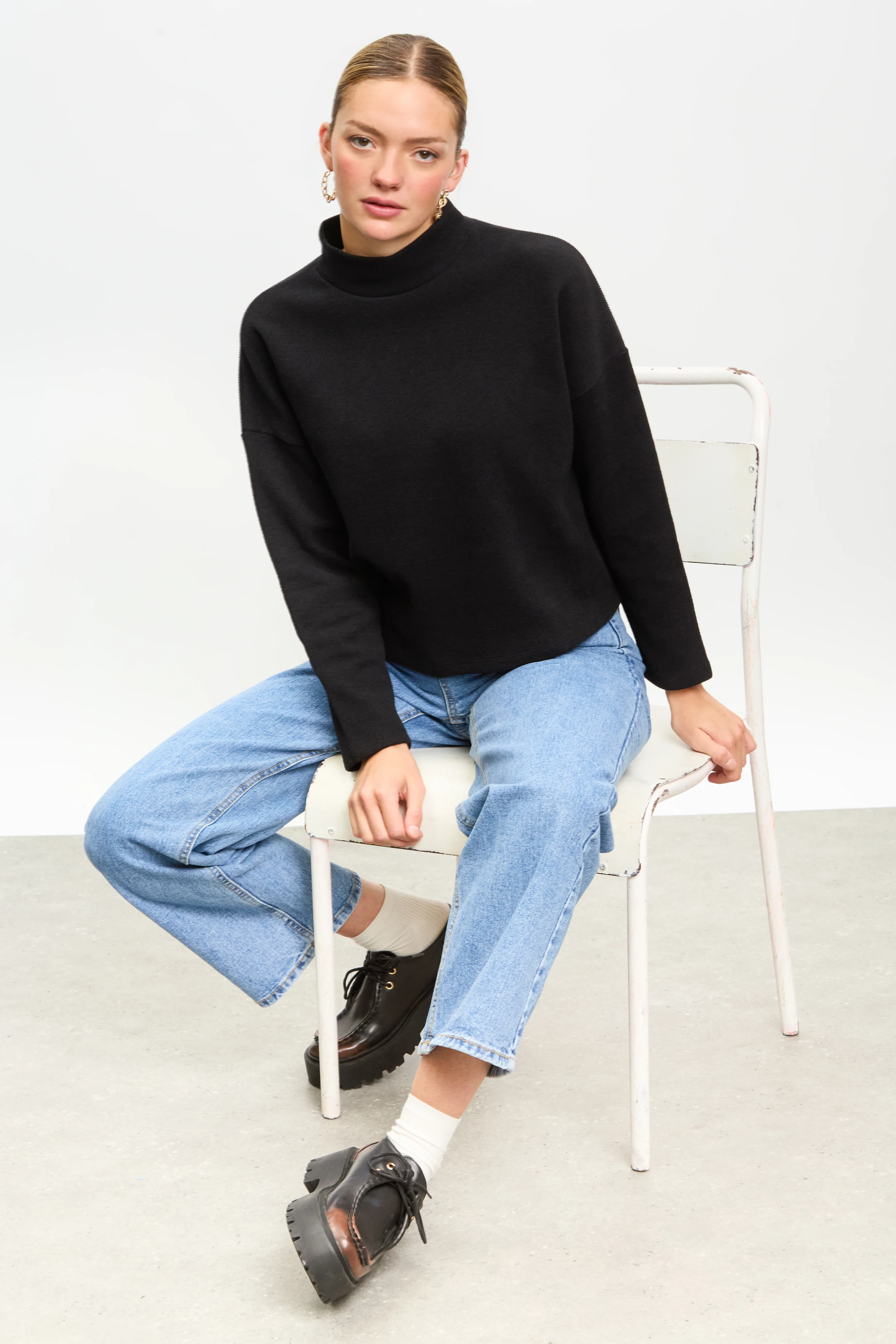 Black micro ribbed mock neck top - Image 5