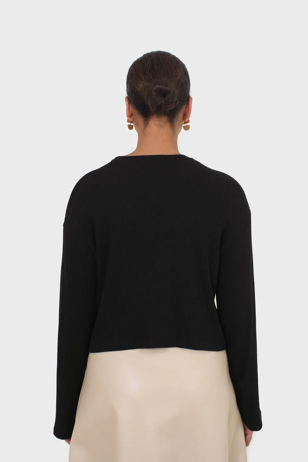 Black semi sheer vertical striped long sleeved top - Image 3