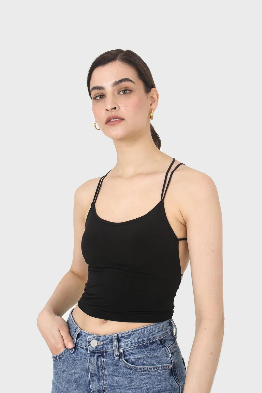 Black strappy back shrunken tank - Image 4