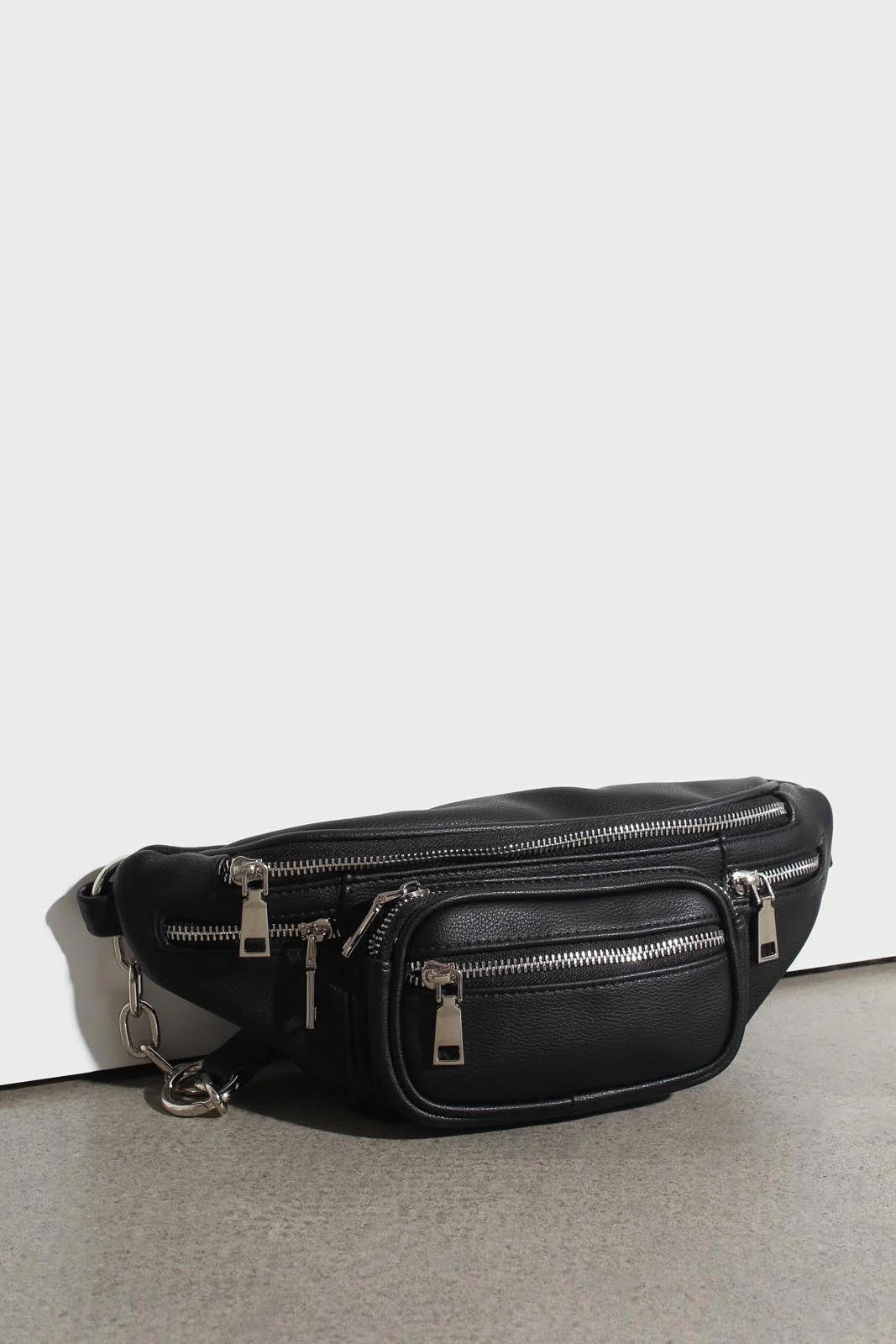 Black vegan leather silver zip bum bag - Image 5