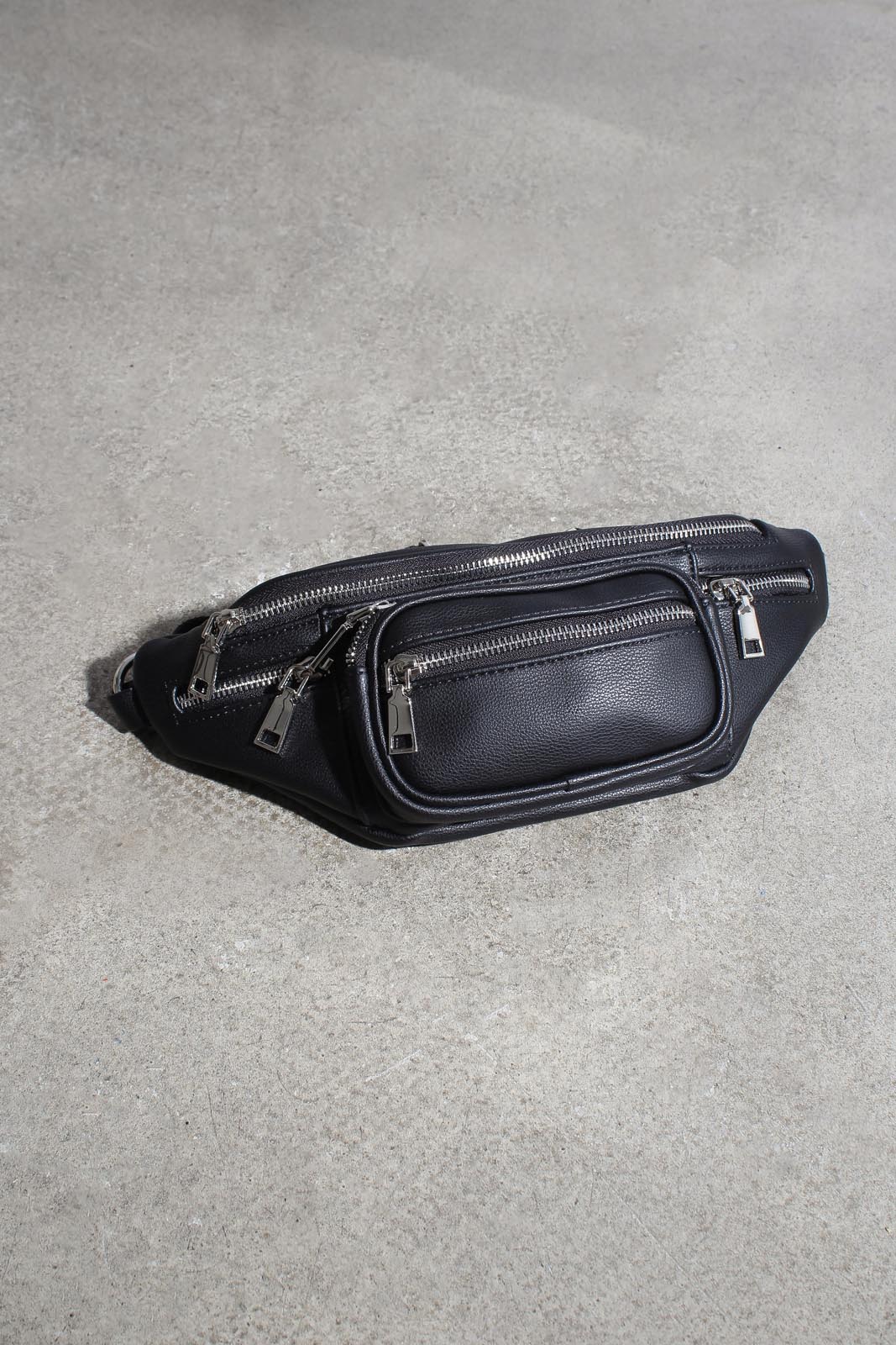 Black vegan leather silver zip bum bag - Image 7