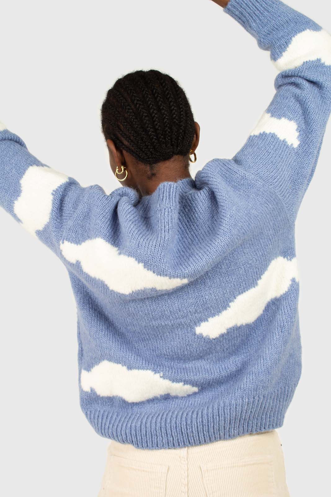 Blue and white intarsia cloud wool blend jumper - Image 3