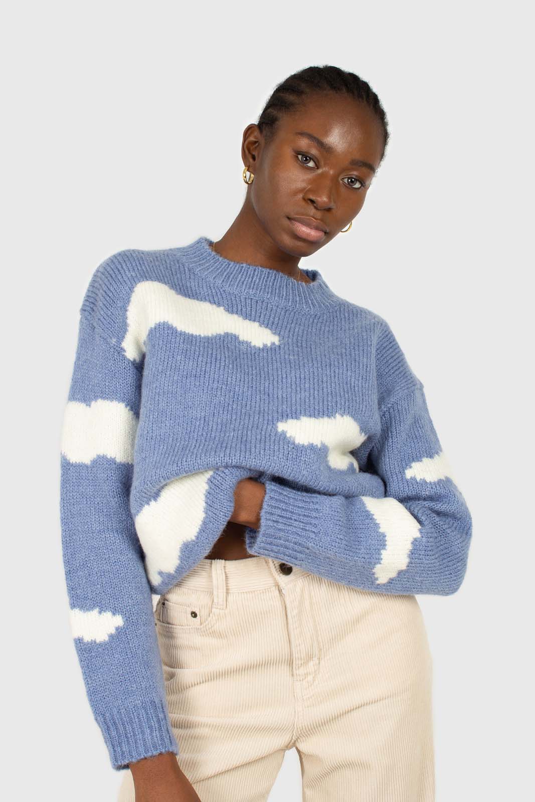 Blue and white intarsia cloud wool blend jumper - Image 4