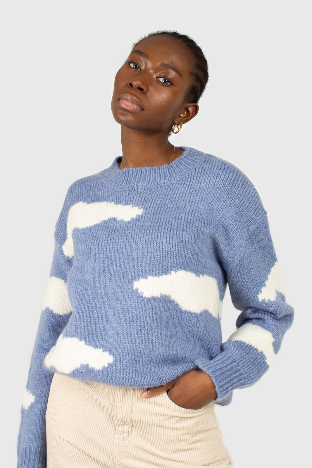 Blue and white intarsia cloud wool blend jumper - Image 6
