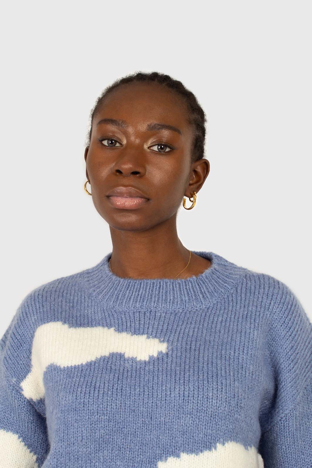 Blue and white intarsia cloud wool blend jumper - Image 9