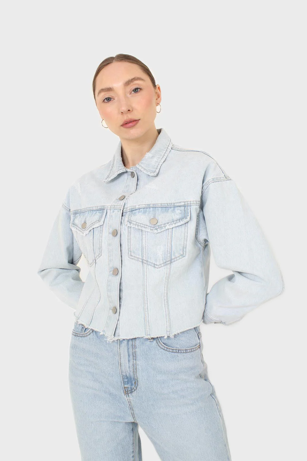 Blue cut hem crop denim jacket - Image 6