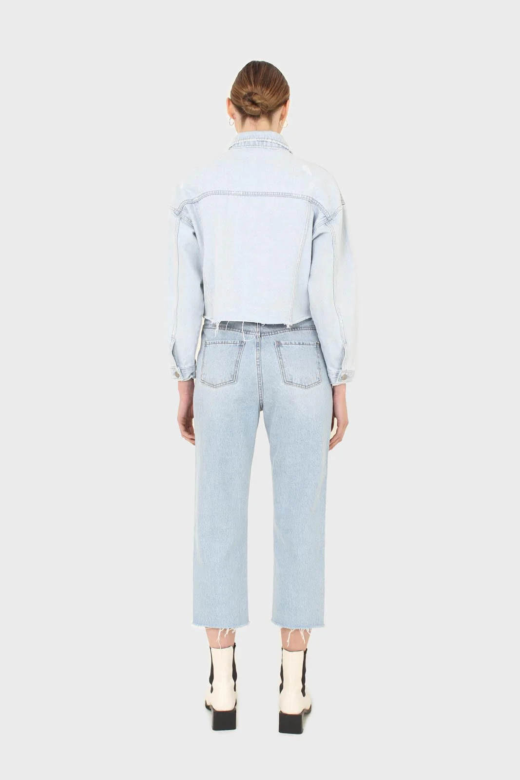 Blue cut hem crop denim jacket - Image 7