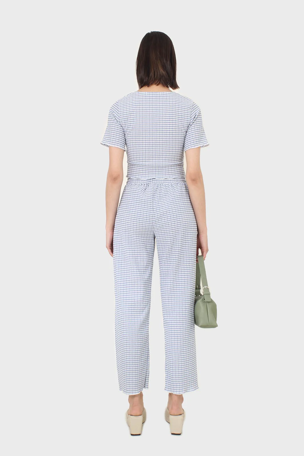 Blue gingham ruched neck tee - Image 10