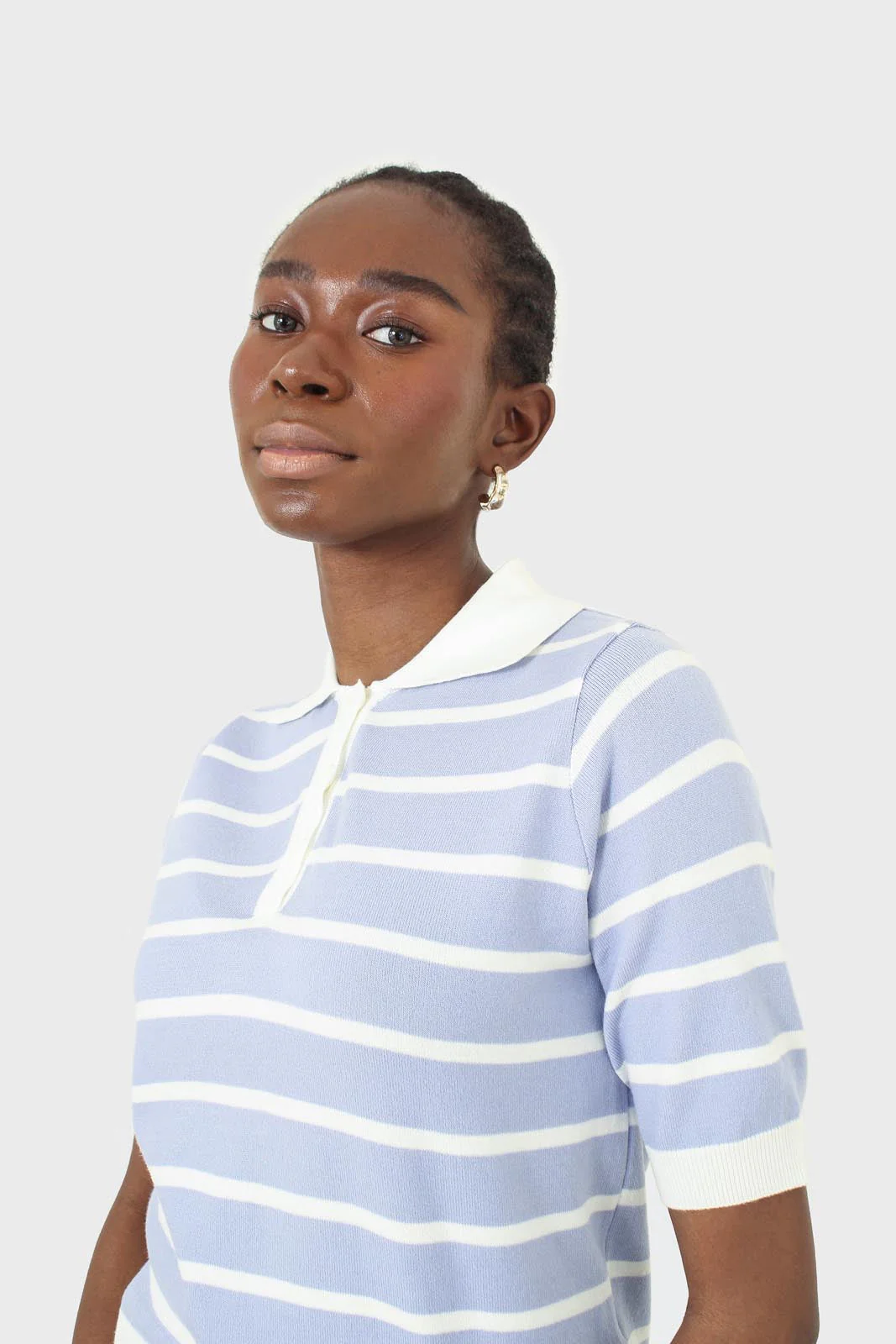 Blue striped polo knit top - Image 10