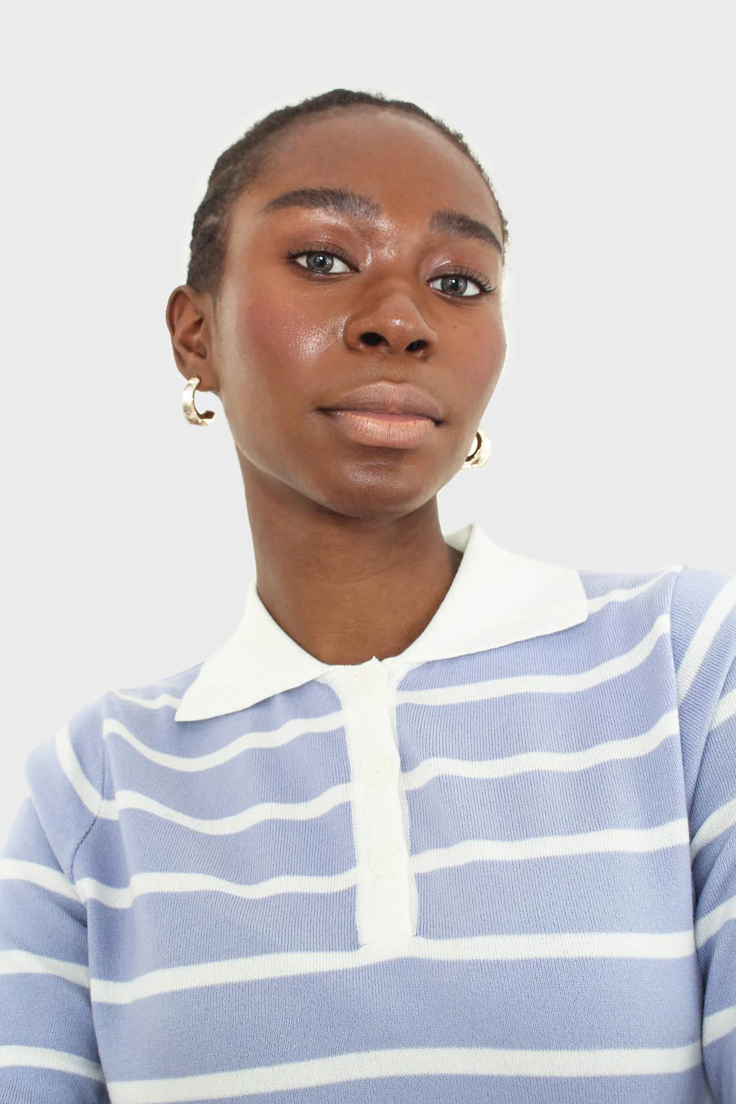 Blue striped polo knit top - Image 6