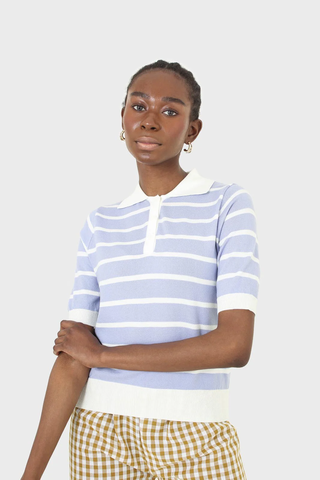 Blue striped polo knit top - Image 7