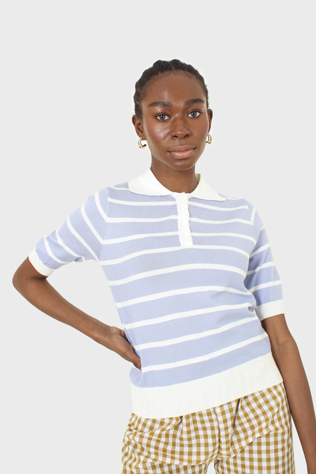 Blue striped polo knit top - Image 8