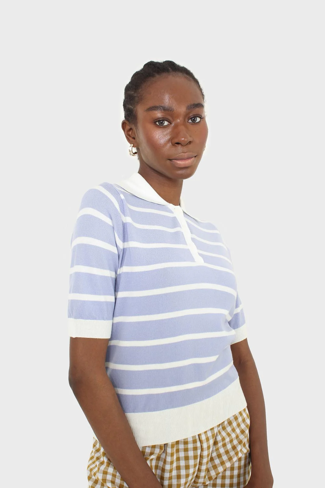 Blue striped polo knit top - Image 9