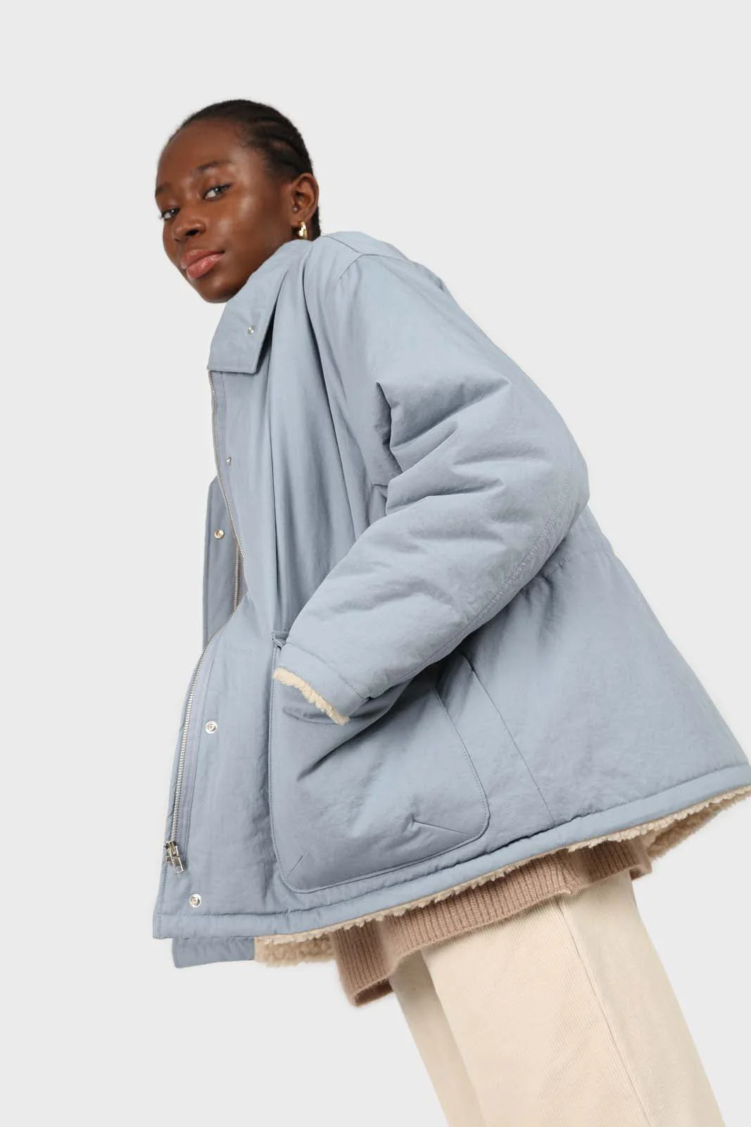 Blue teddy lined cinch back parka - Image 4