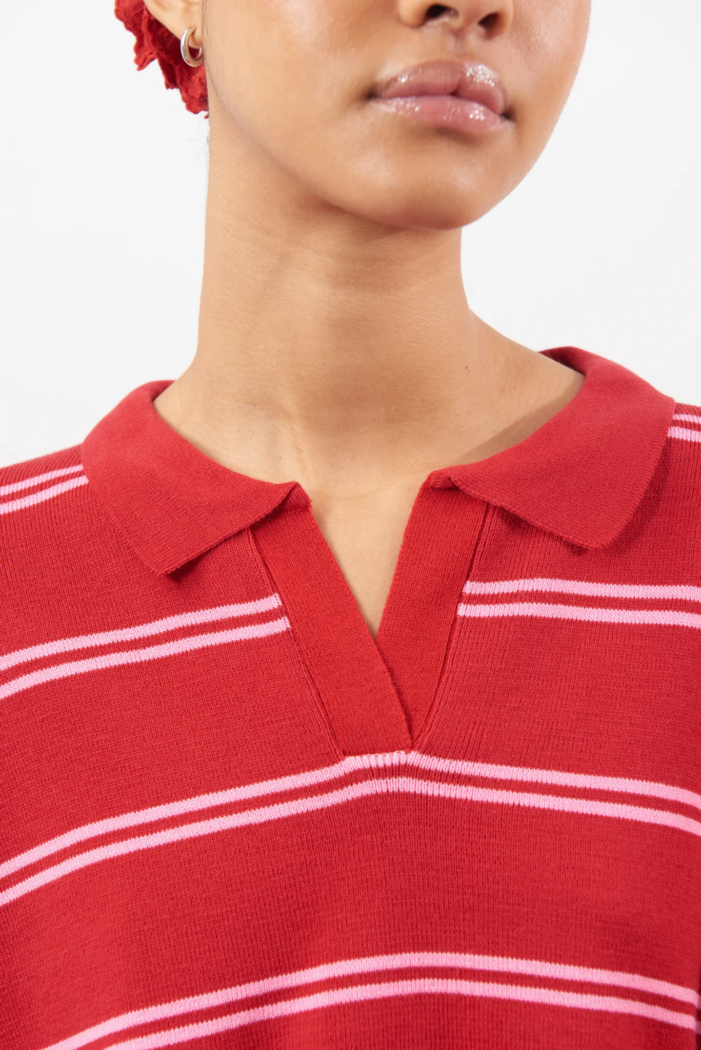 Bright red and pink double striped rugby jumper - Image 3