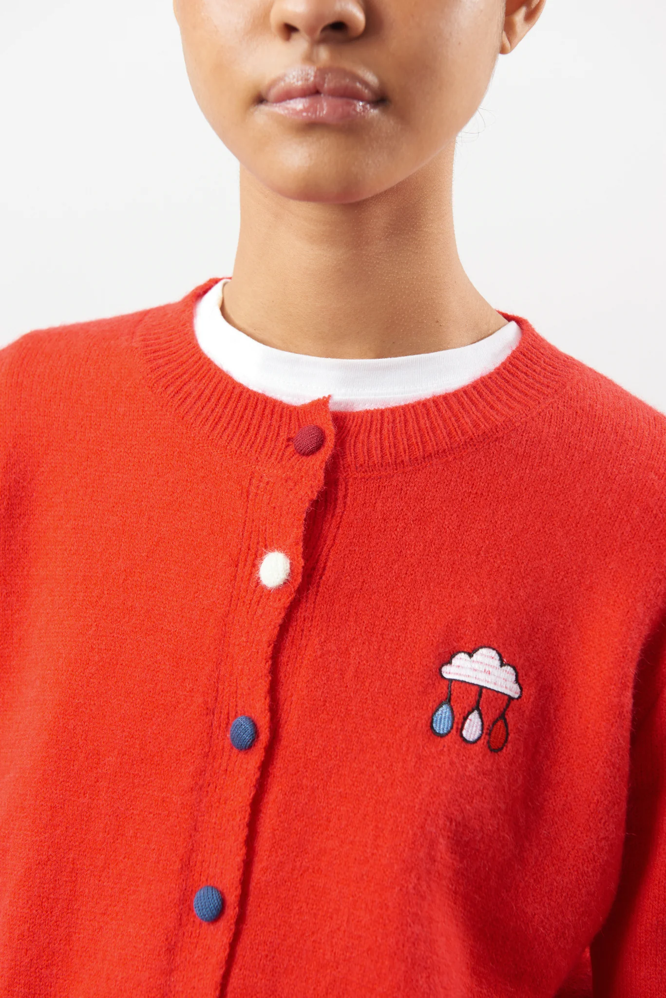 Bright red embroidered rain cloud cardigan - Image 3