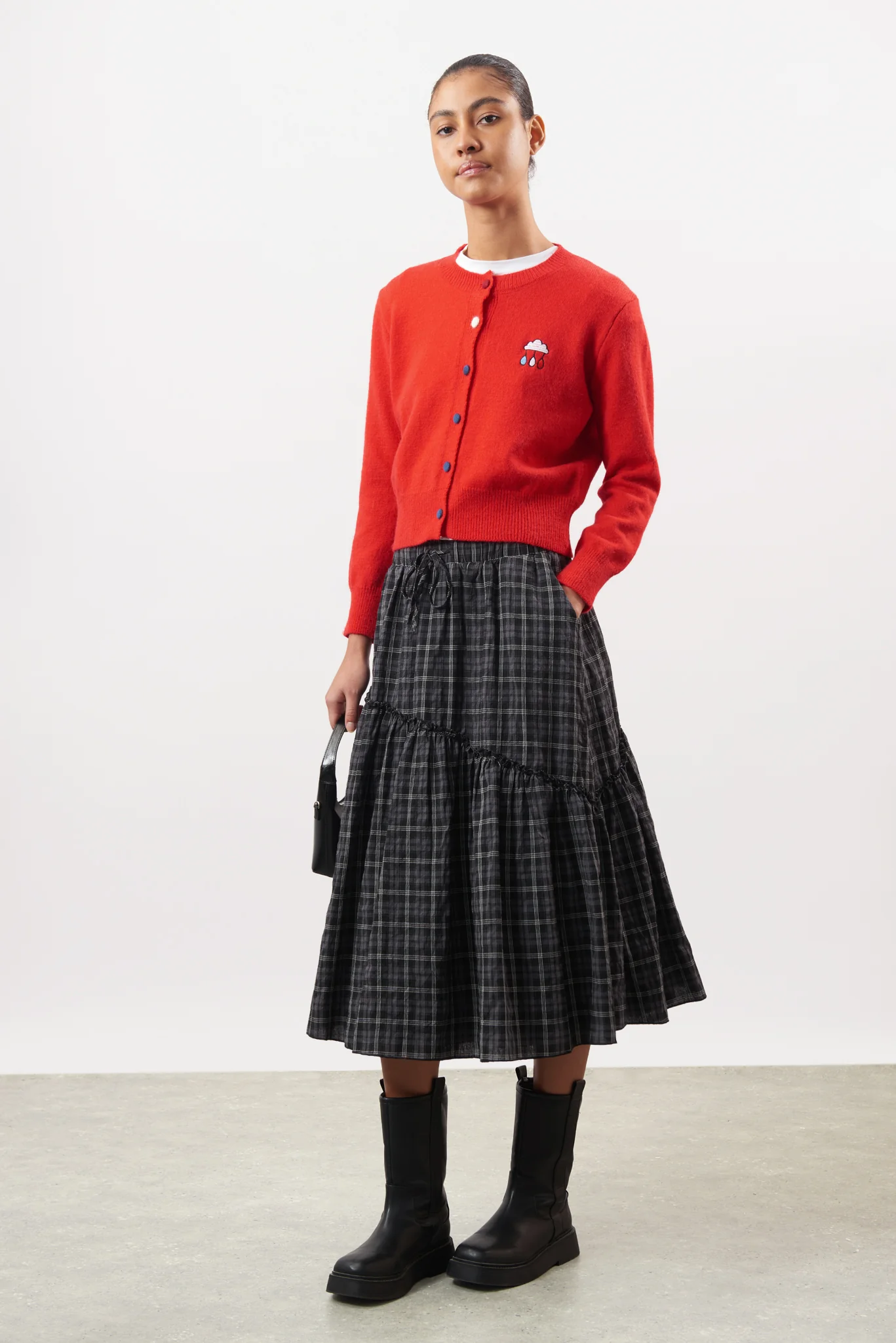 Bright red embroidered rain cloud cardigan - Image 4