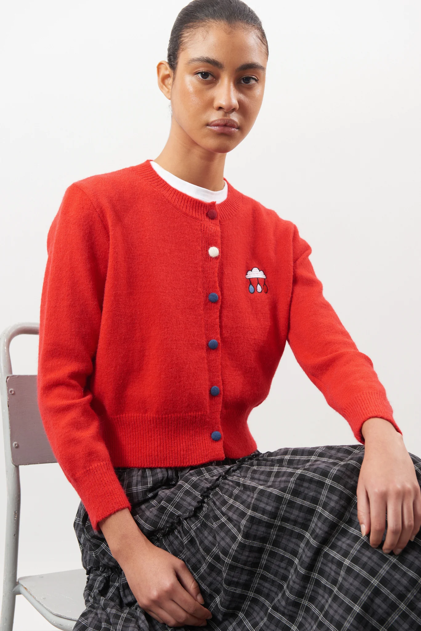 Bright red embroidered rain cloud cardigan - Image 5