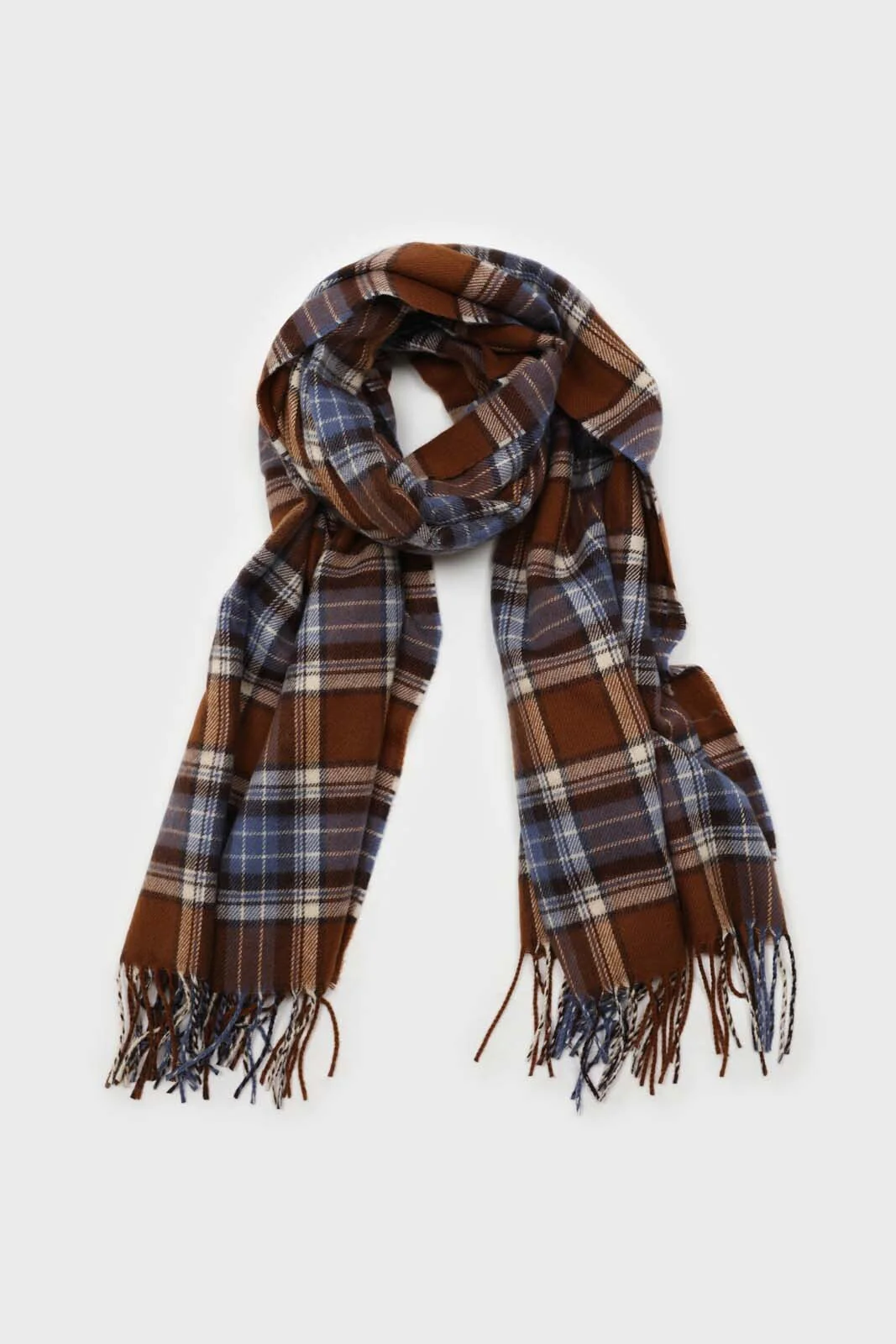 Brown and blue classic plaid scarf - Image 3