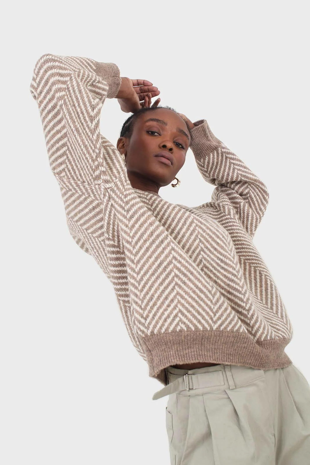 Brown and ivory herringbone jumper - Image 13