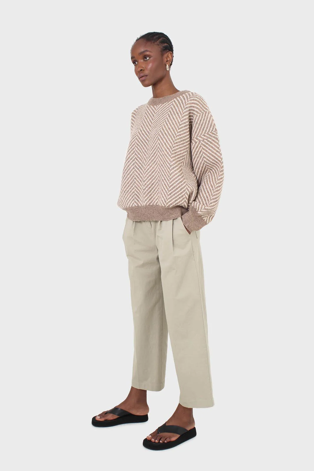 Brown and ivory herringbone jumper - Image 3