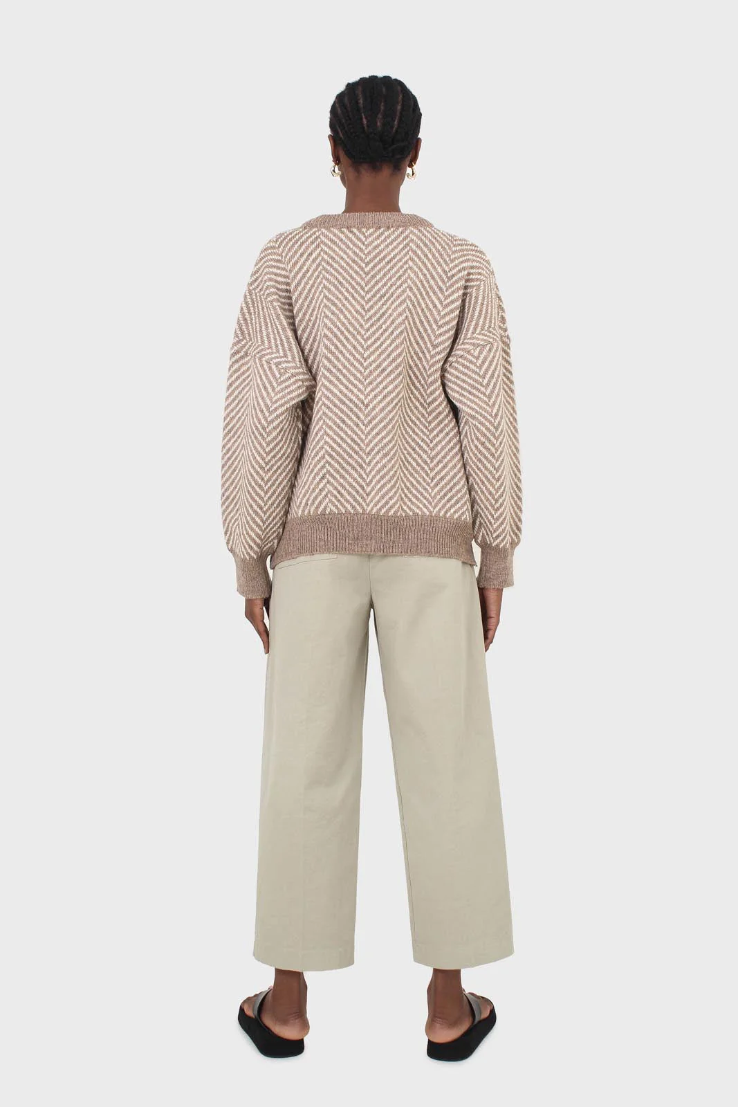 Brown and ivory herringbone jumper - Image 4
