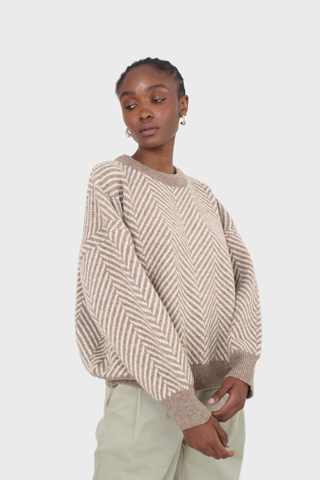 Brown and ivory herringbone jumper - Image 5