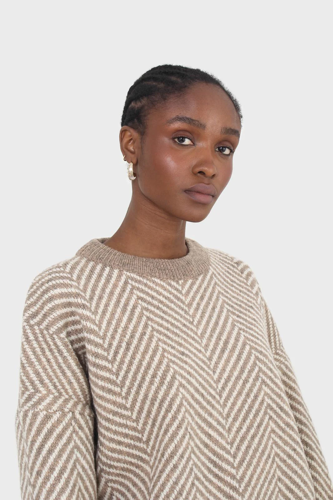 Brown and ivory herringbone jumper - Image 6