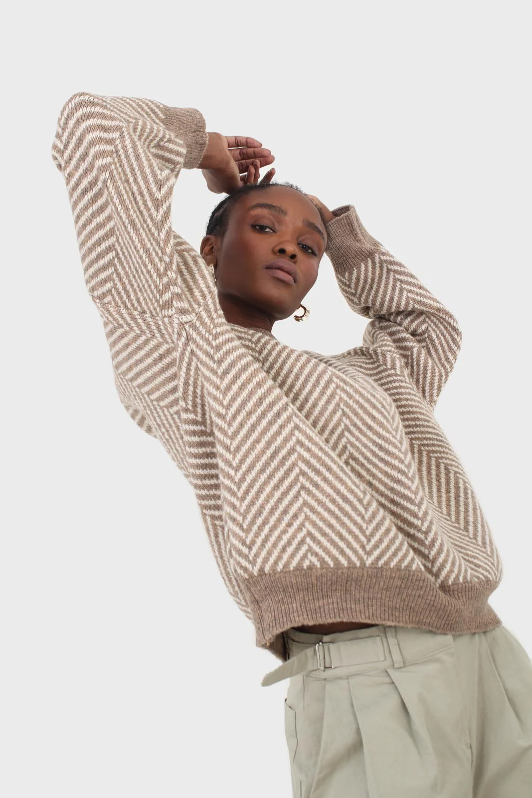 Brown and ivory herringbone jumper - Image 8