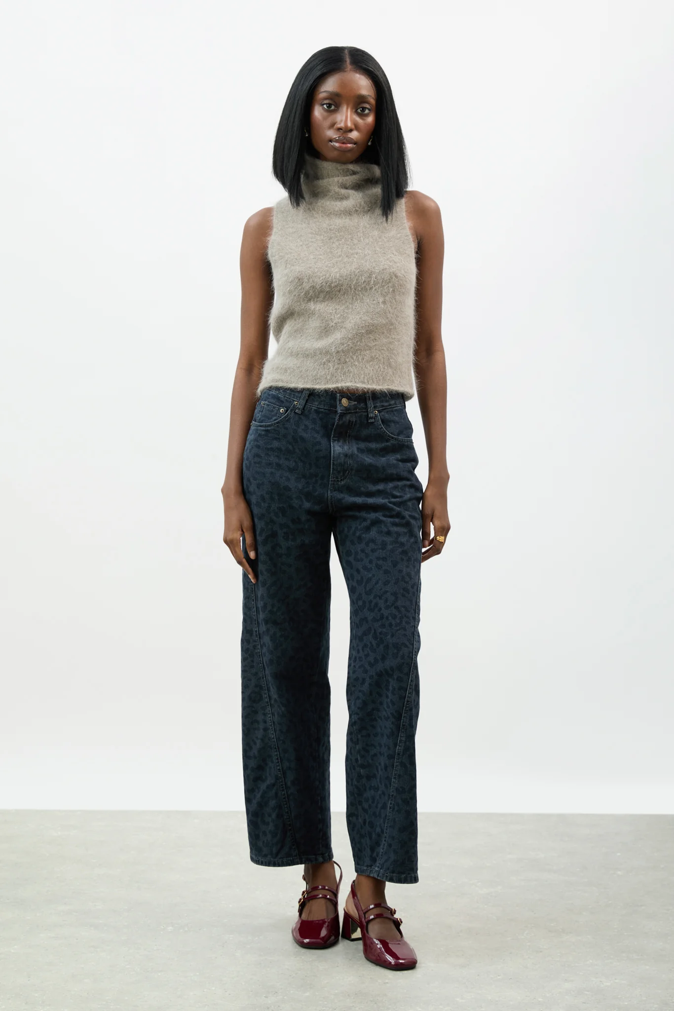 Brown angora wool blend mock neck knit top - Image 4