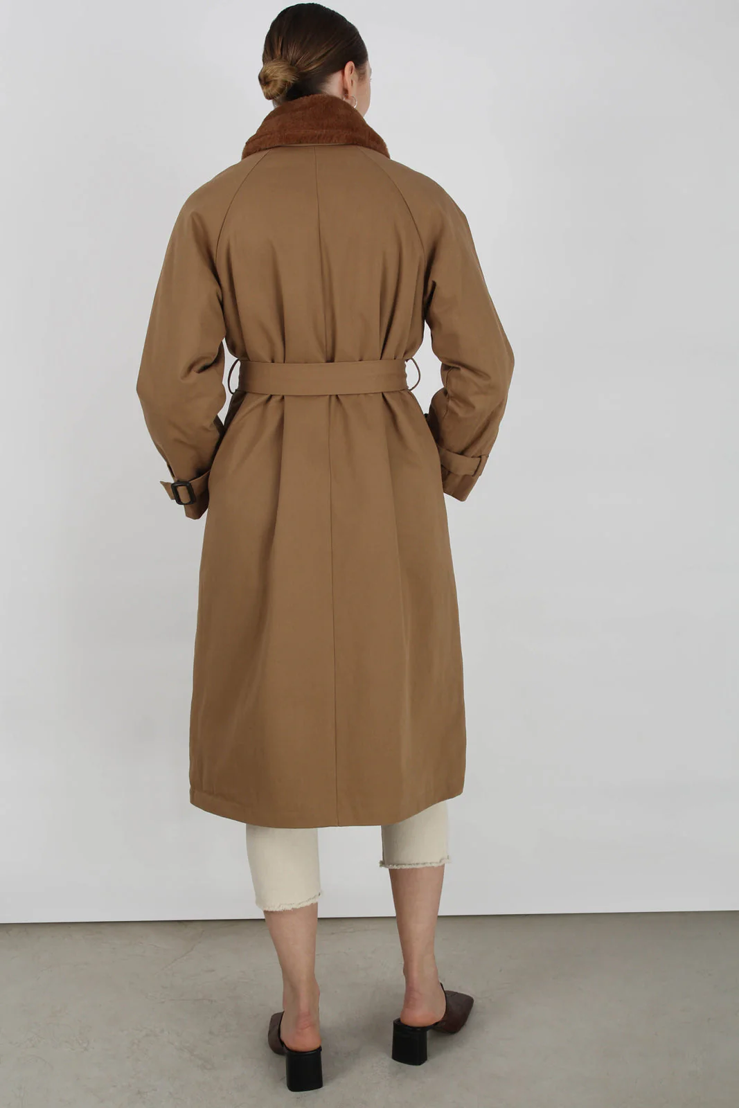 Brown faux fur collar lined trench coat - Image 5