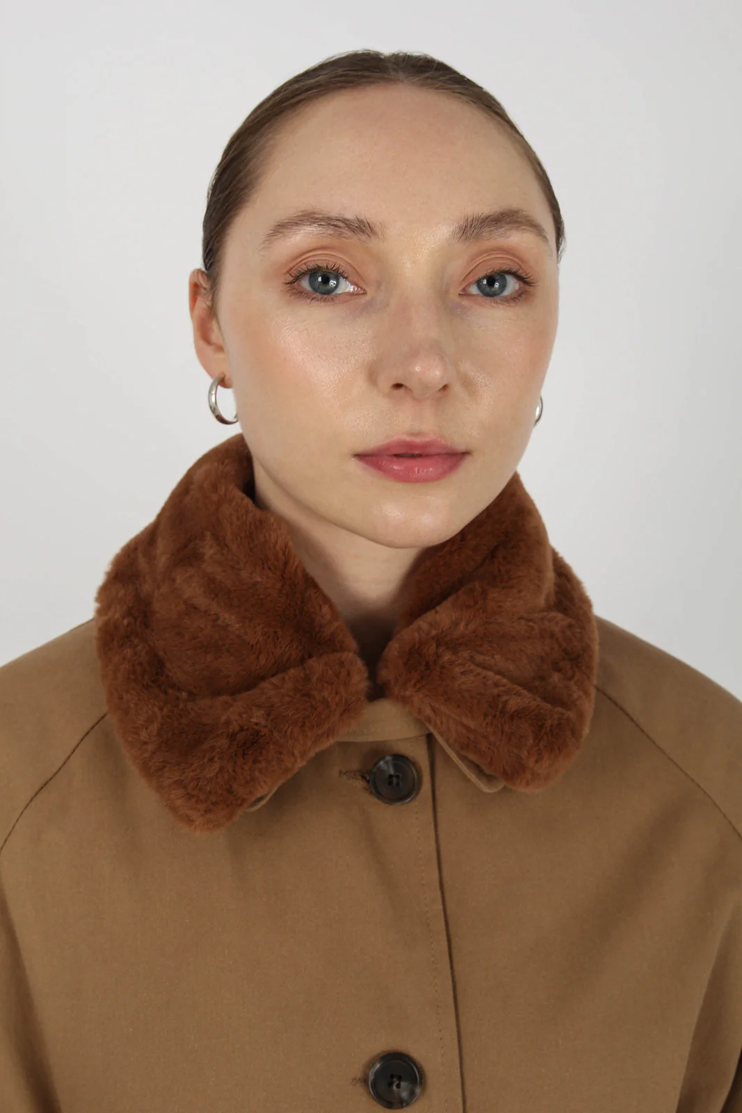 Brown faux fur collar lined trench coat - Image 6