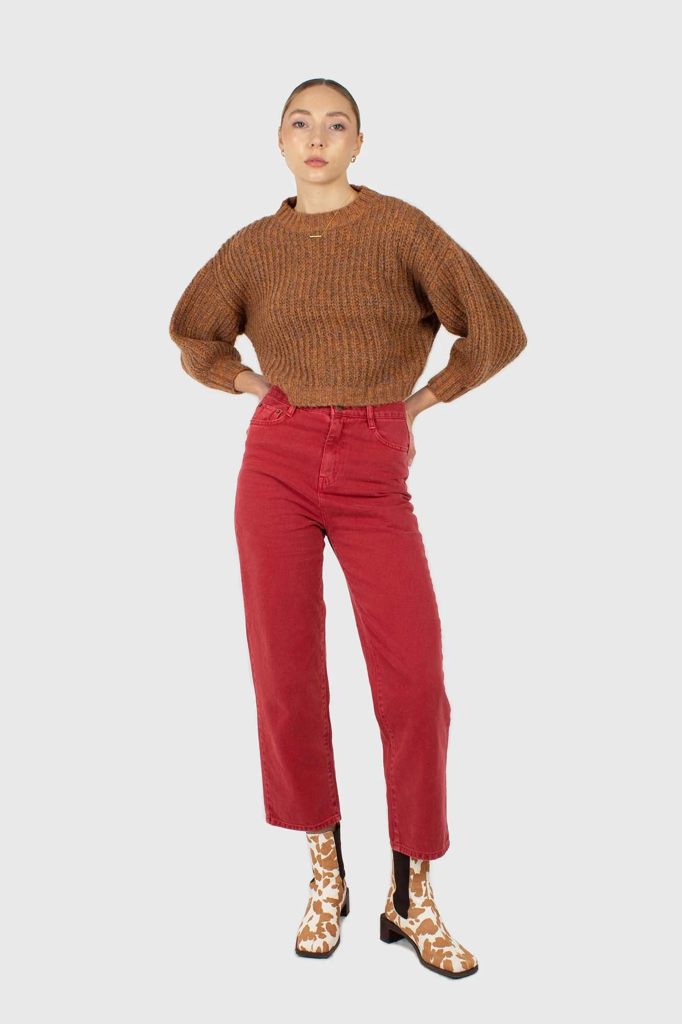 Brown flecked chunky knit cropped jumper - Image 3