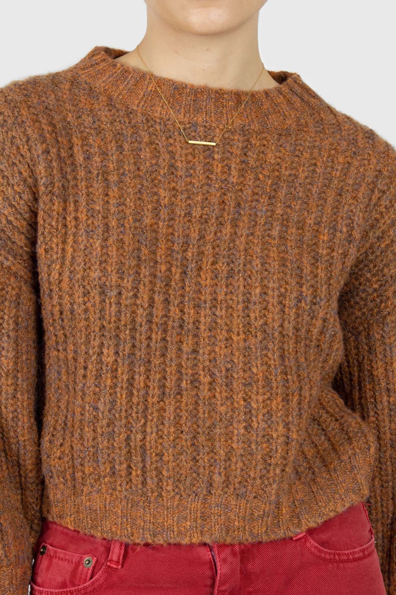 Brown flecked chunky knit cropped jumper - Image 4