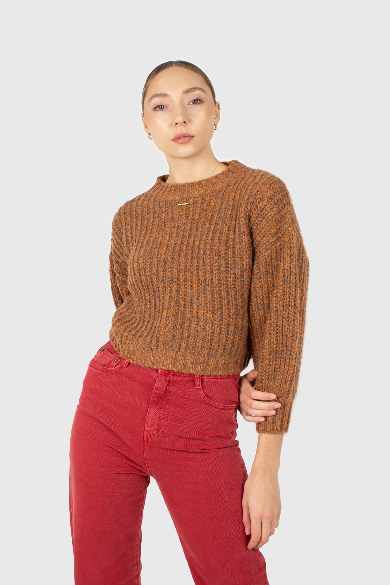 Brown flecked chunky knit cropped jumper - Image 5