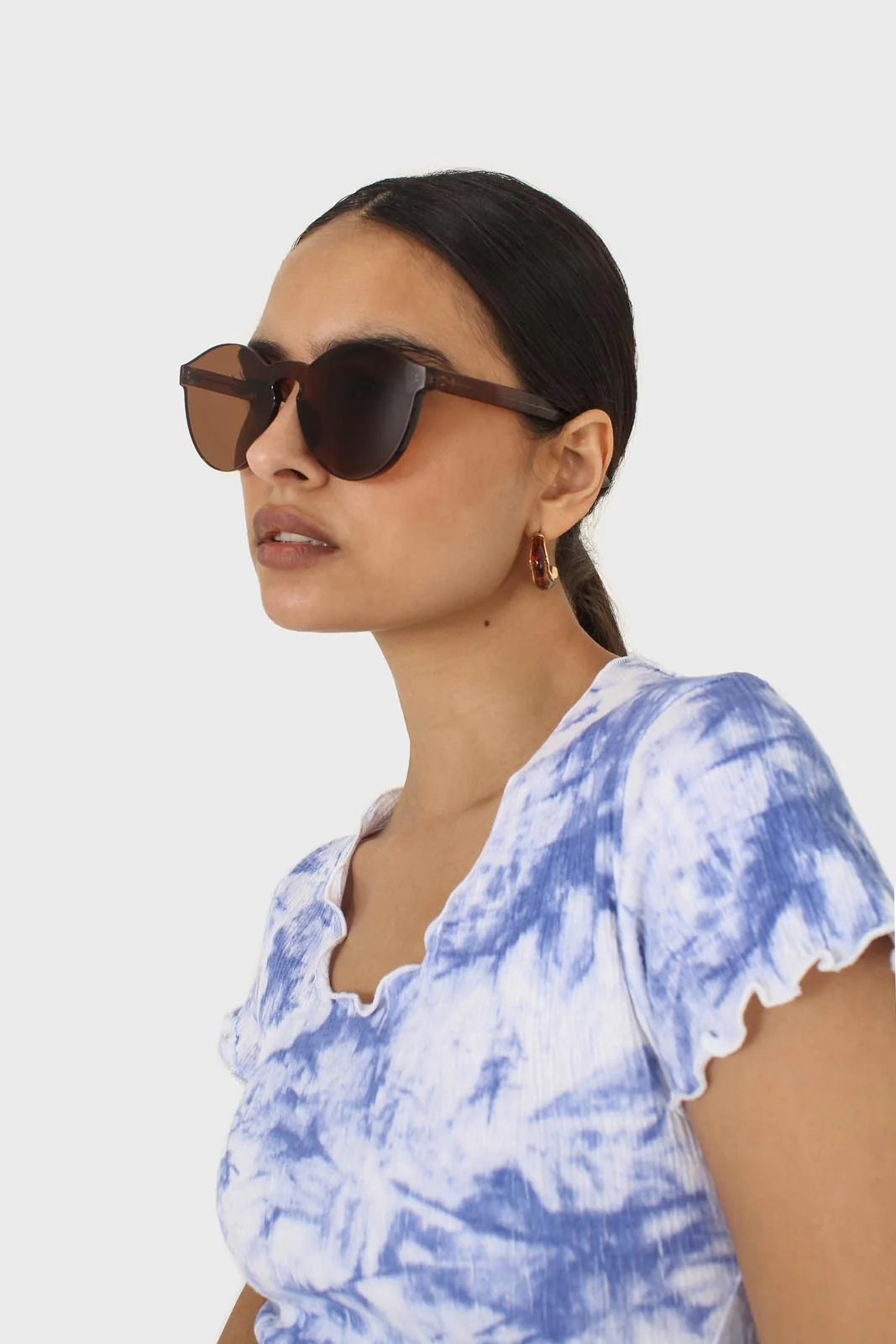 Brown frameless round sunglasses - Image 6